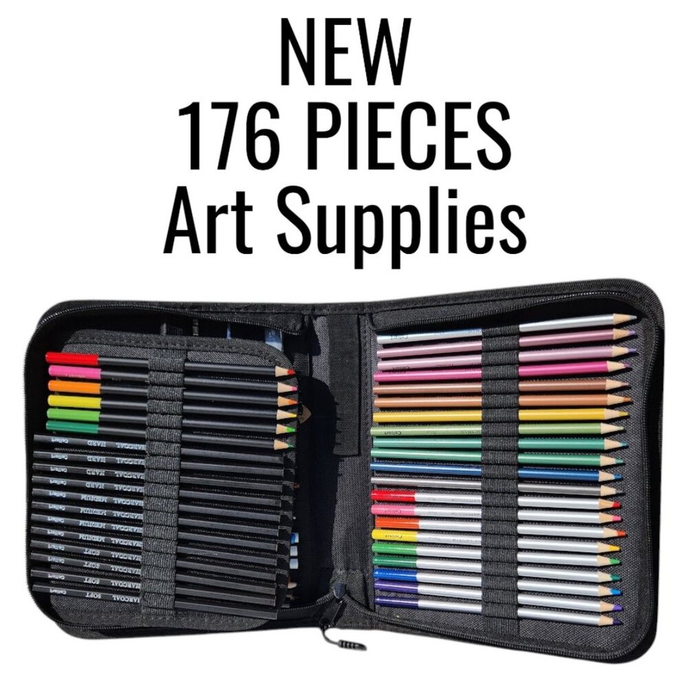 NEW Caliart 76 Piece Art Kit Supplies Watercolor Pencils Charcoal Travel Case Co